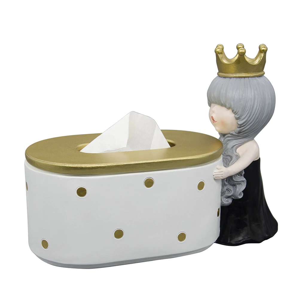 

Luxury Vintage Resin Tissue Box Art Storage Ornament gril pot Resin Relief Fashion Home Decoration Napkin Pumping Paper Box, White