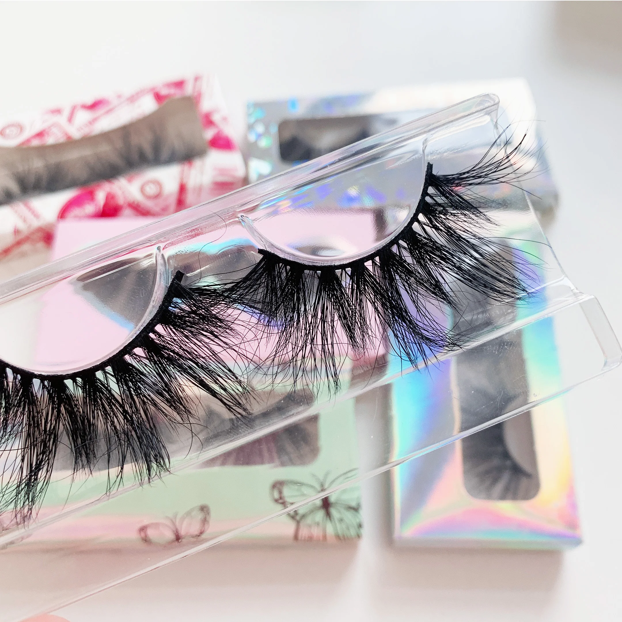 

Wholesale Own Logo Full Strip Eyelashes mink Fluffy 100% 25mm 5D mink eyelash private label 3d mink lashes, Black color