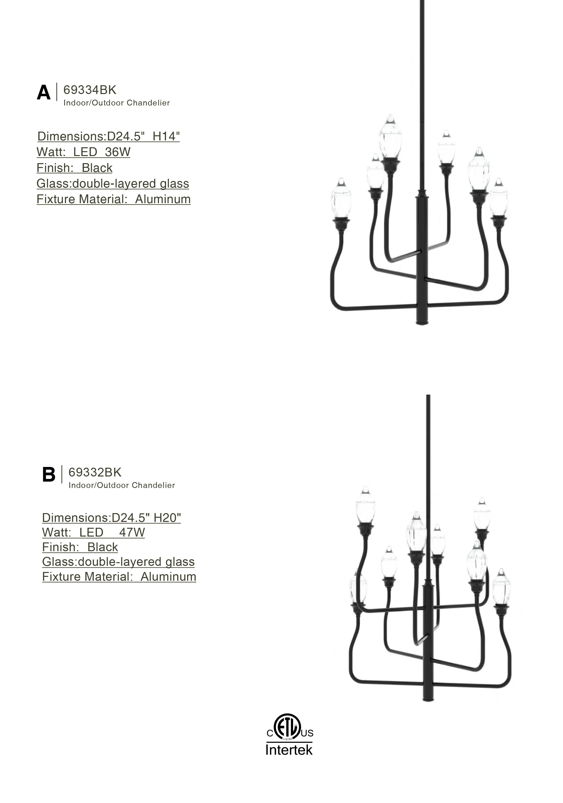 
Exterior LED Chandelier light outdoor lighting 90-260V 47W 3000K for Residential use or industrial use, 3 years quality 