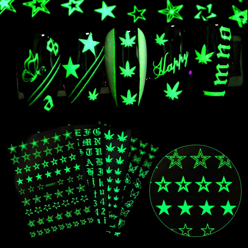 

Glow in Dark Spider Web Water Transfer Adhesive Decals Luminous Fashion Nail Stickers, Colorful