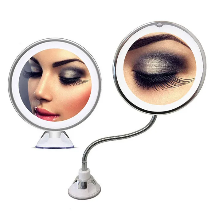 

Flexible Gooseneck 10x Magnifying LED Lighted Makeup Mirror Bathroom Magnification cosmetic Mirror with Suction Cup