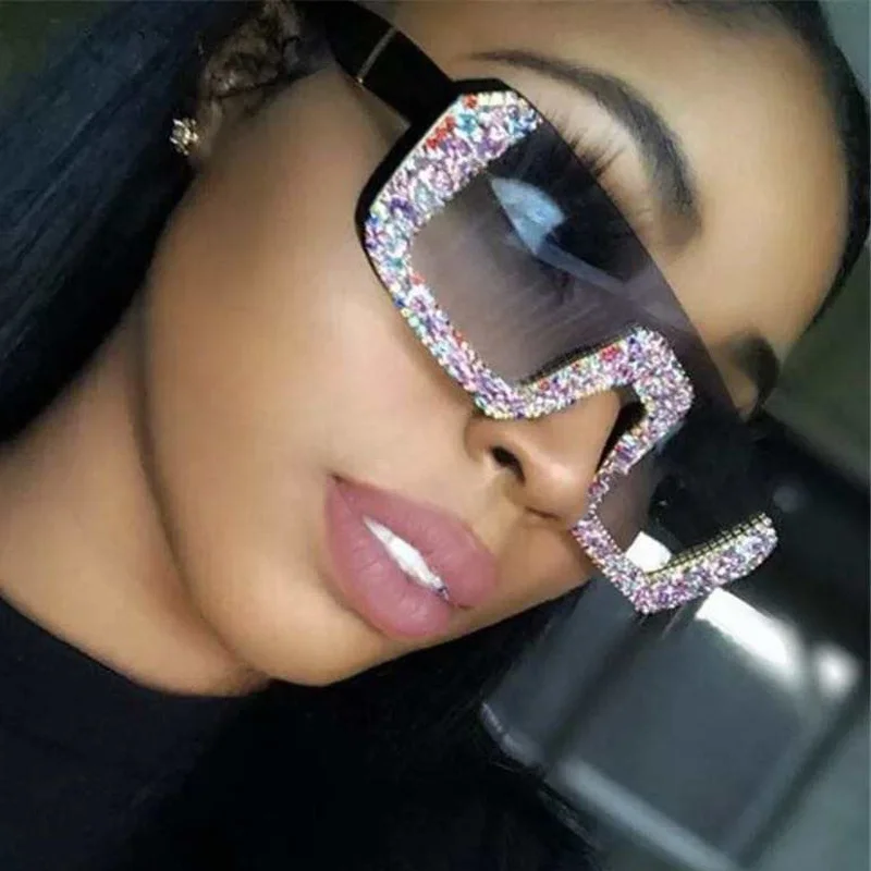 

Ichoose Fashion Luxury Vintage Women Half Frame Rhinestone Square One -piece Sunglasses 2020 Party, 8 colors for choose