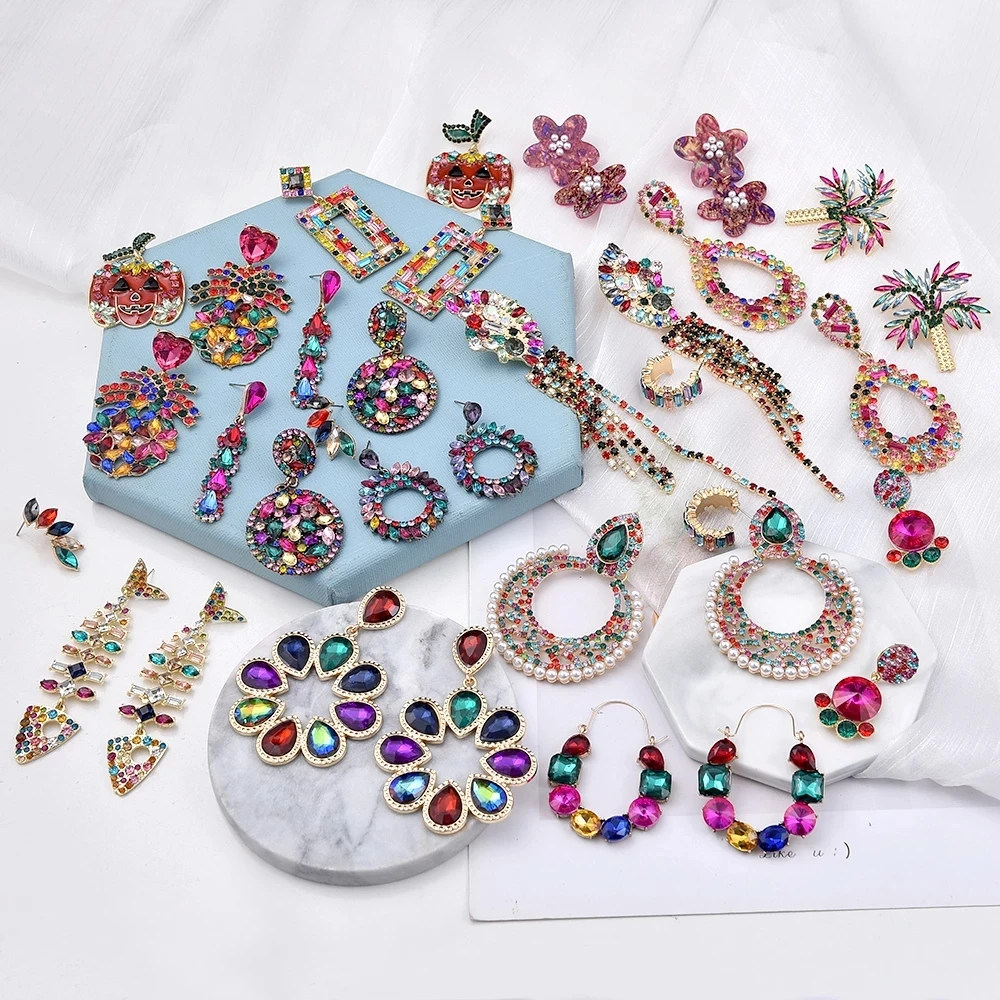 

Kaimei For Women Colorful Crystal Series Vintage Statement Elegant Jewelry Fashion Accessories High Quality New Za Drop Earings, Many colors fyi