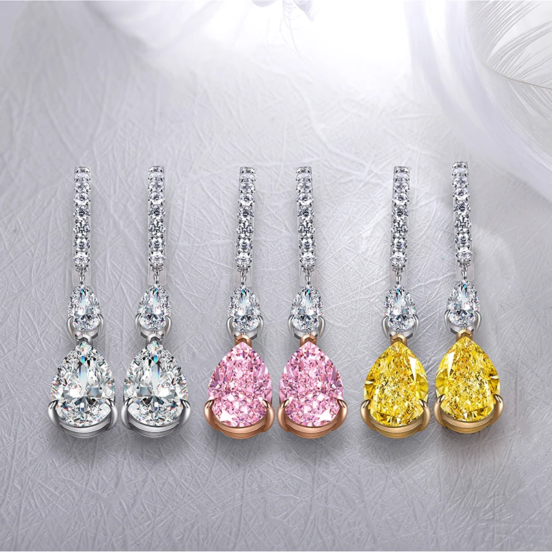 

Anster 2021 hot sale 925 sterling silver Pear shape 4.0ct stunning color stones earings for women, Yellow, pink, white, blue