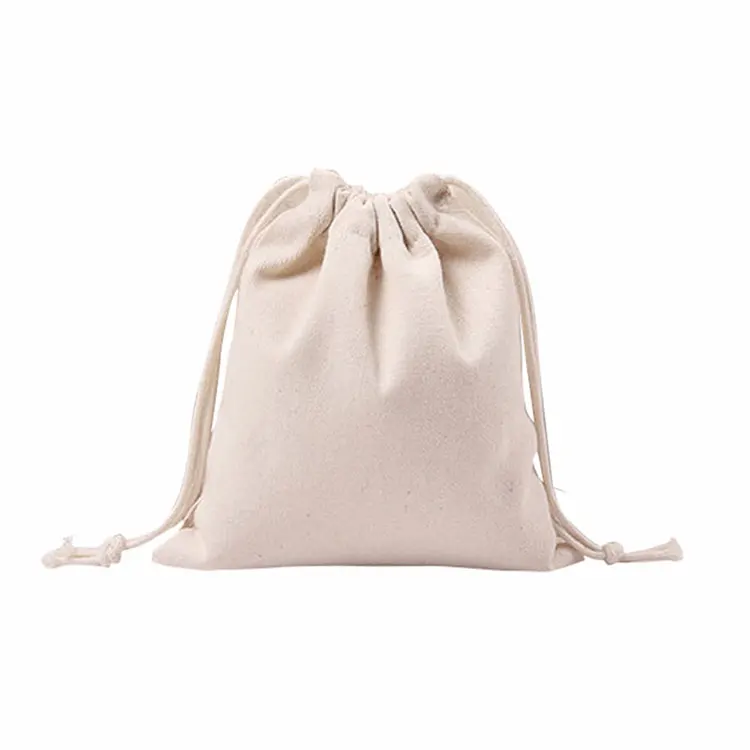 Drawstring Cotton Muslin Bag Unbleached Cotton Blank Fabric Canvas Wrap