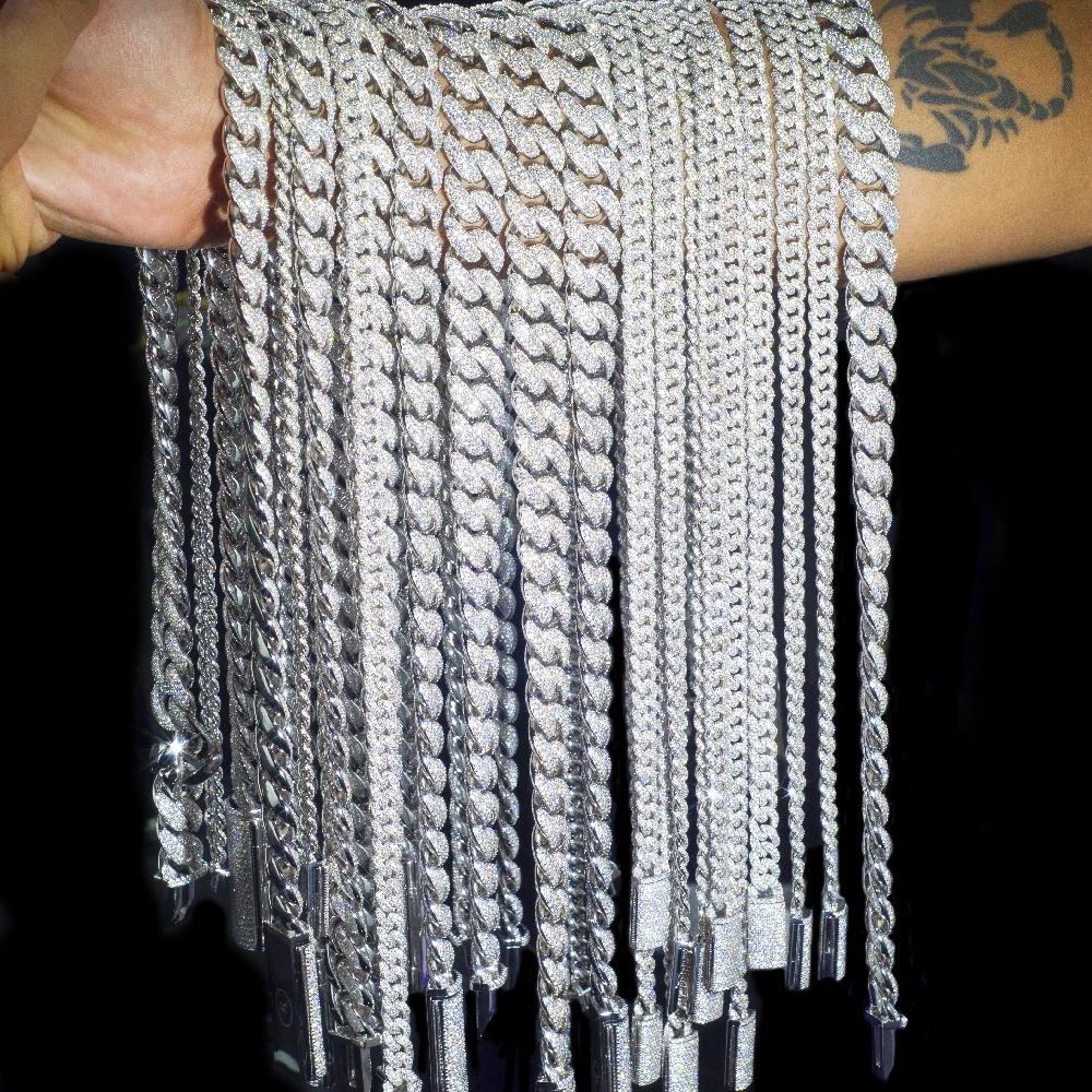 

Fast Delivery Vvs Moissanite Cuban Necklace Chain Iced Out Round Brilliant Cut Diamond 925 Silver Cuban Bracelet