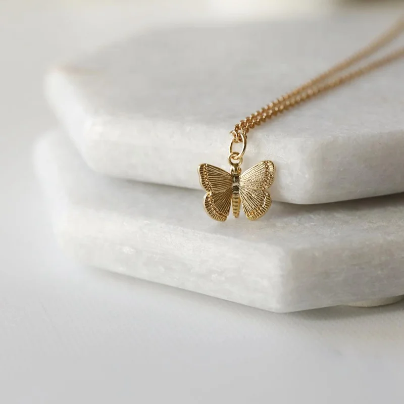 

Vintage Jewelry Tiny Butterfly Charm Necklace Stainless Steel 18k Gold Plated Non Tarnish Cute Butterfly Necklace for Gift