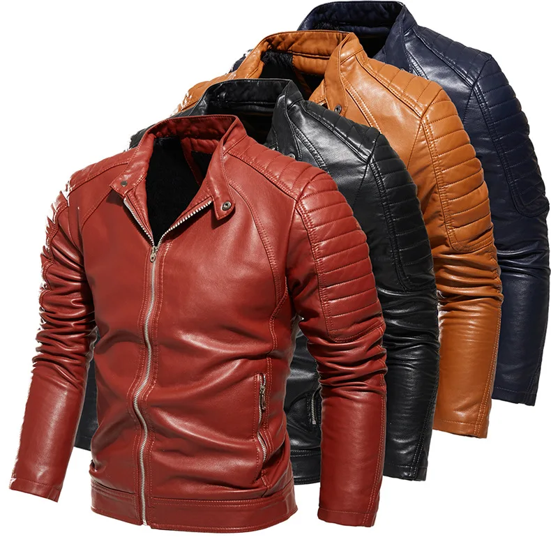 

2021 fashion winter mens zip up moto leather jacket for men stylish, Multi colors