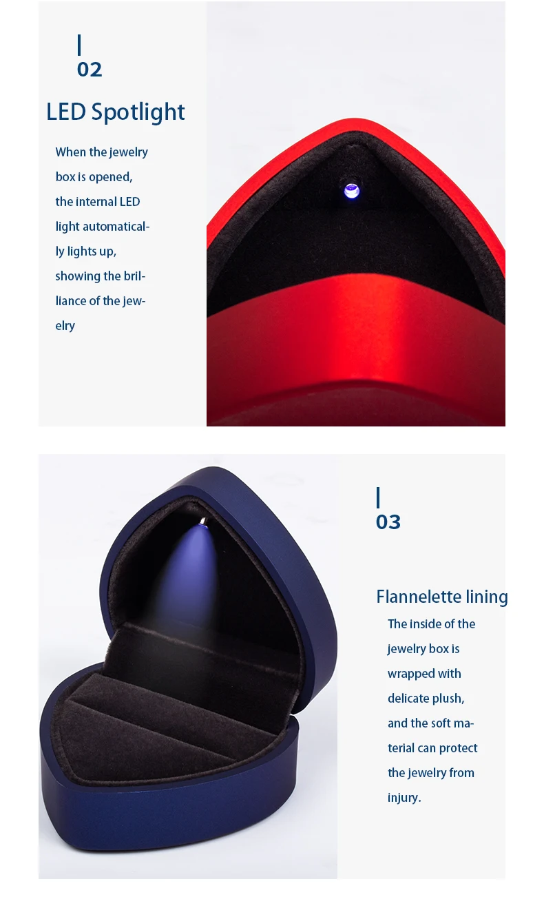 Engage Wedding Ring White Led Jewelry Box Heart Shape Blue Gold Red Led