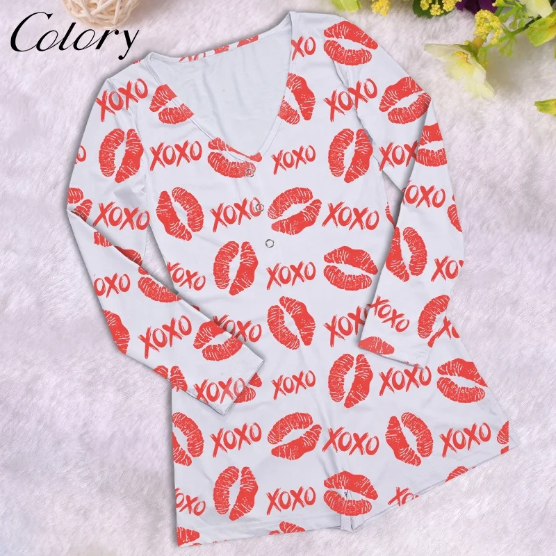 

Colory Fall Onesie Clothing For Women Custom Kiss Patterns Printed Pajamas, Customized color