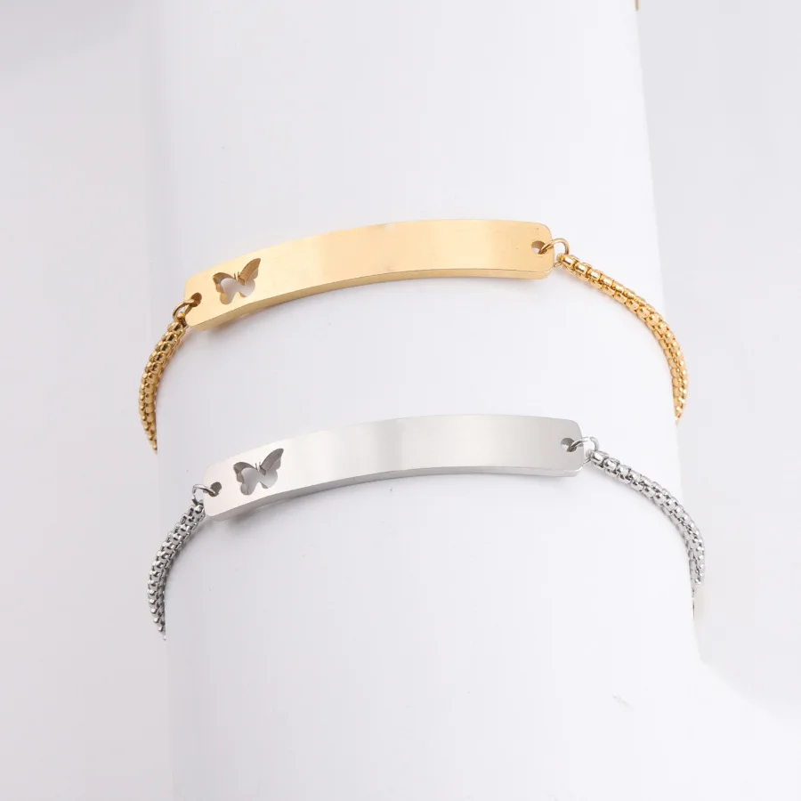 

Stainless Steel Jewelry Box Chain Butterfly Engraved Logo Blank Bracelet