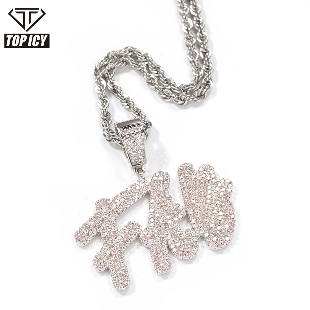 

TOP ICY New Double layers Overlapping Brush Font iced out custom Name Pendant personalized Letter CZ custom necklace jewelry