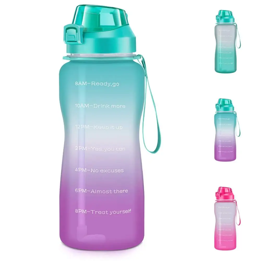 

64 oz Half Gallon Large BPA Free Time Marker Fitness sports motivational water bottle with Straw, Customized color acceptable