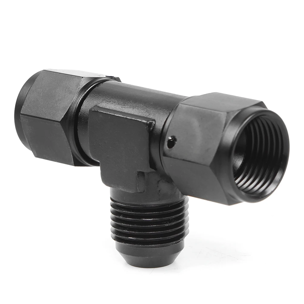 

an4 an6 an8 an10 an12 Female Swivel Tee Fitting With Male Flare Fitting On Side Adapter, Black