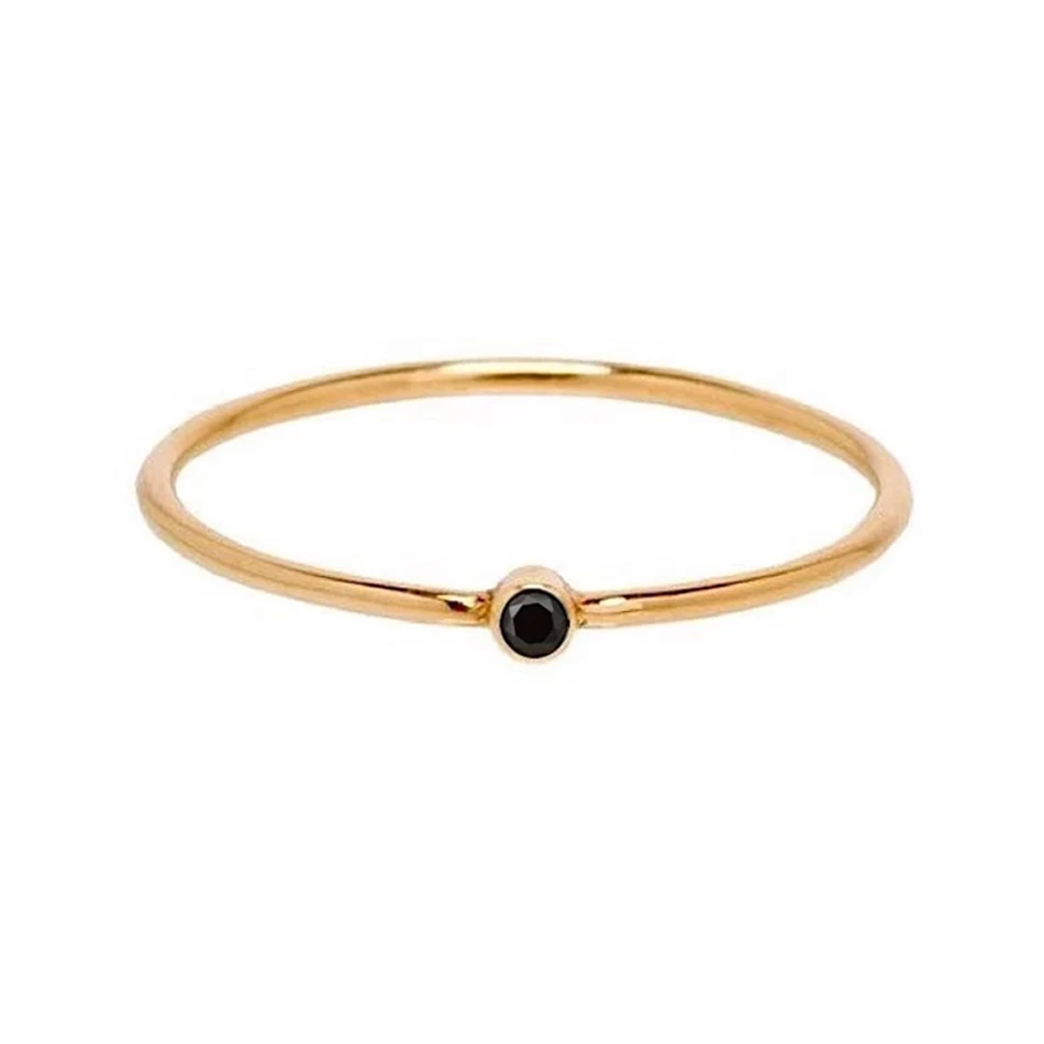 

Fashion Jewelry 925 Sterling Silver Gold Plated Mini Black Cubic Zircon Ring For Women Daily Wearing