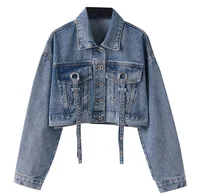 

Spring loose casual women jean top fashional belt women denim jaket