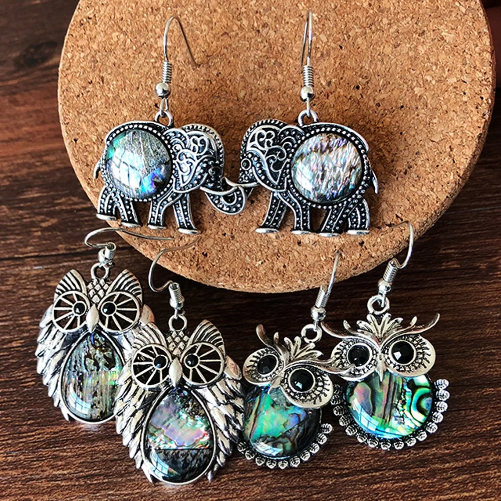 

QIANZUYIN Jewelry For Woman Restoring Ancient Ways Alloy Resin Stud Earrings Owl Elephant Earrings, Color restoring ancient ways