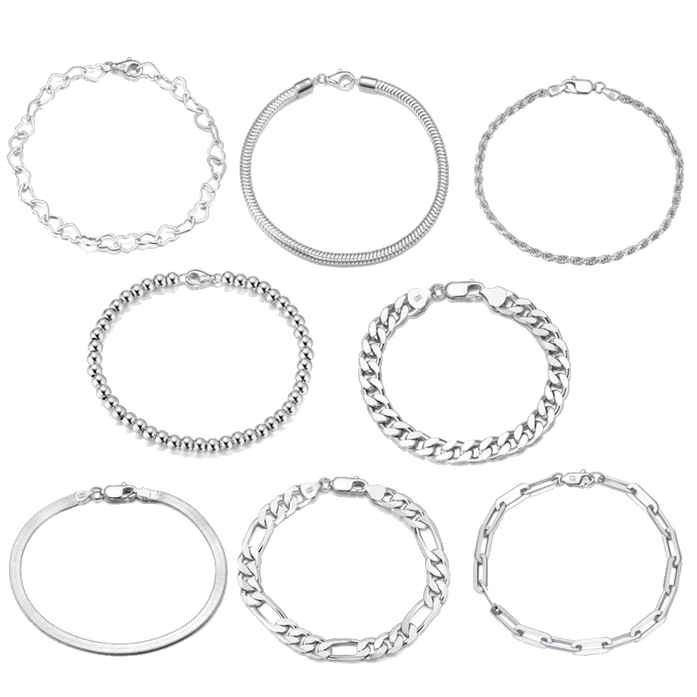 

RINNTIN SB Jewelry Finding Pure 925 Silver Bracelet Chain Pulsera Adjustable Cuban Chain Figaro Men Hip Hop Bracelet Women