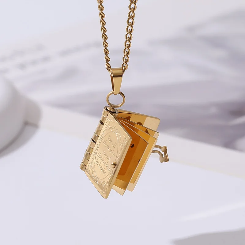 Aimgal Lovers Book Pendent Necklace DIY Carving 316 Stainless Steel PVD Plated 18k Gold Waterproof Non Tarnish Fashion Jewelry