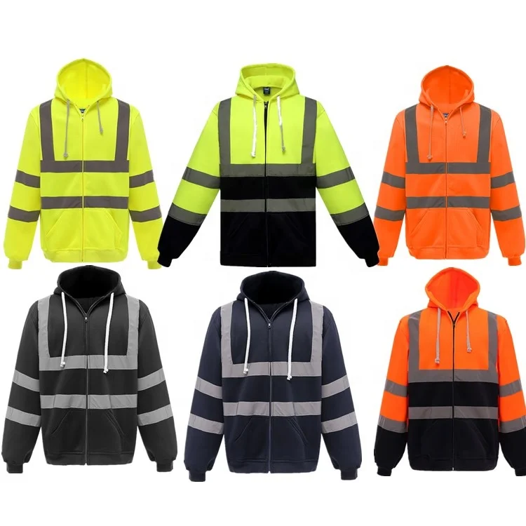 

zipper wholesale high visibility logo custom construction work uniform reflective safety sweatshirt jacket zip hoodie hoodies