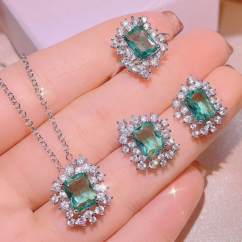 

HYH emerald cz necklace earrings ring jewelry set, Optional