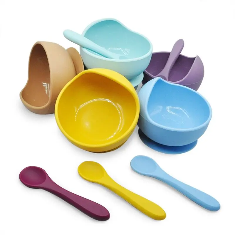 

Food grade silicone baby feeding bowl set for babies, 16 color for choose