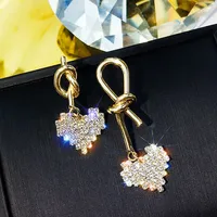 

Korean Minimalist Asymmetric Gold Knot Earrings S925 Silver Needle Crystal Love Heart Earrings for Women Jewelry