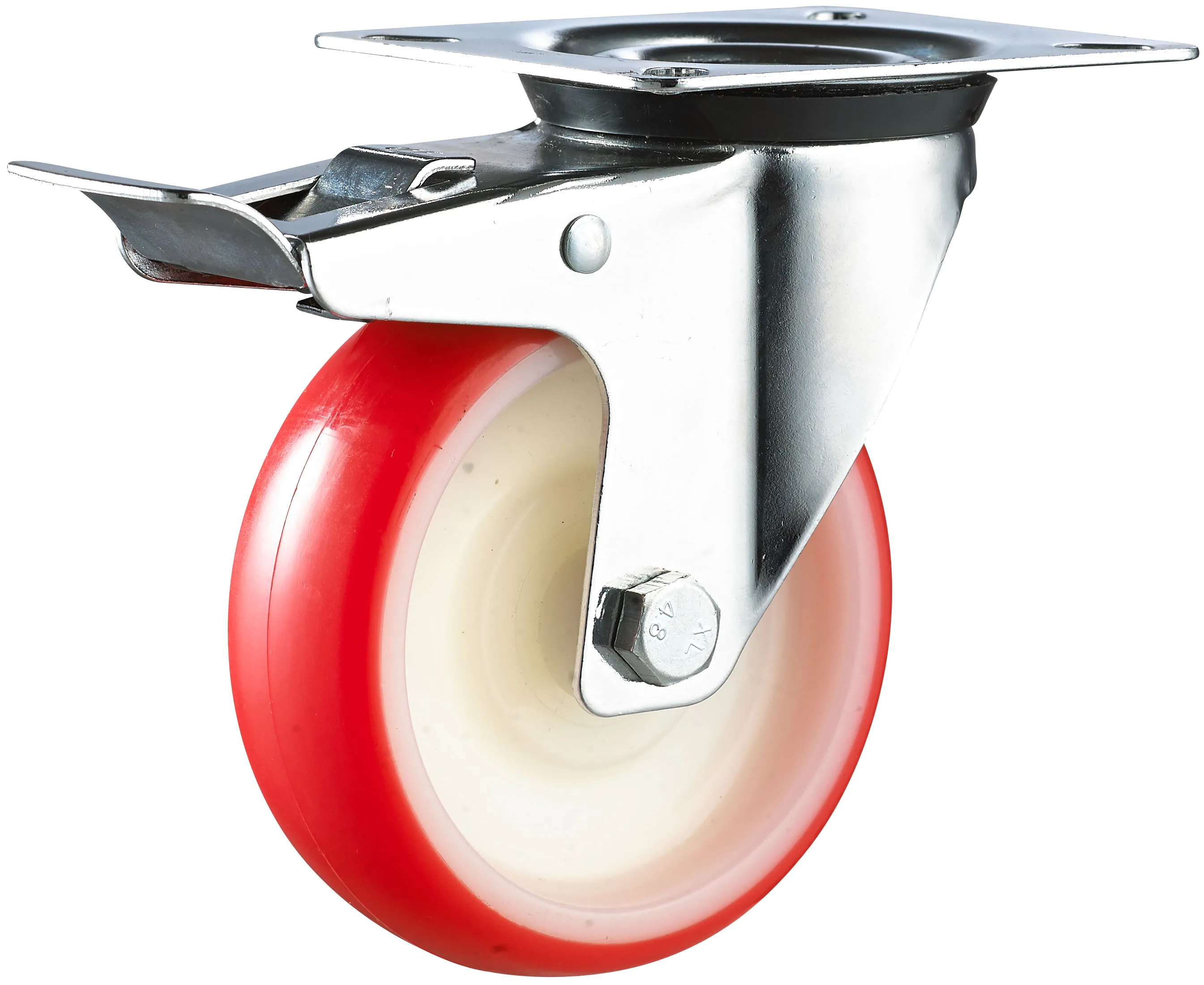 Factory sells Rotating transport equipment industrial caster wheel 4 inch Total lock brake Red PU casters