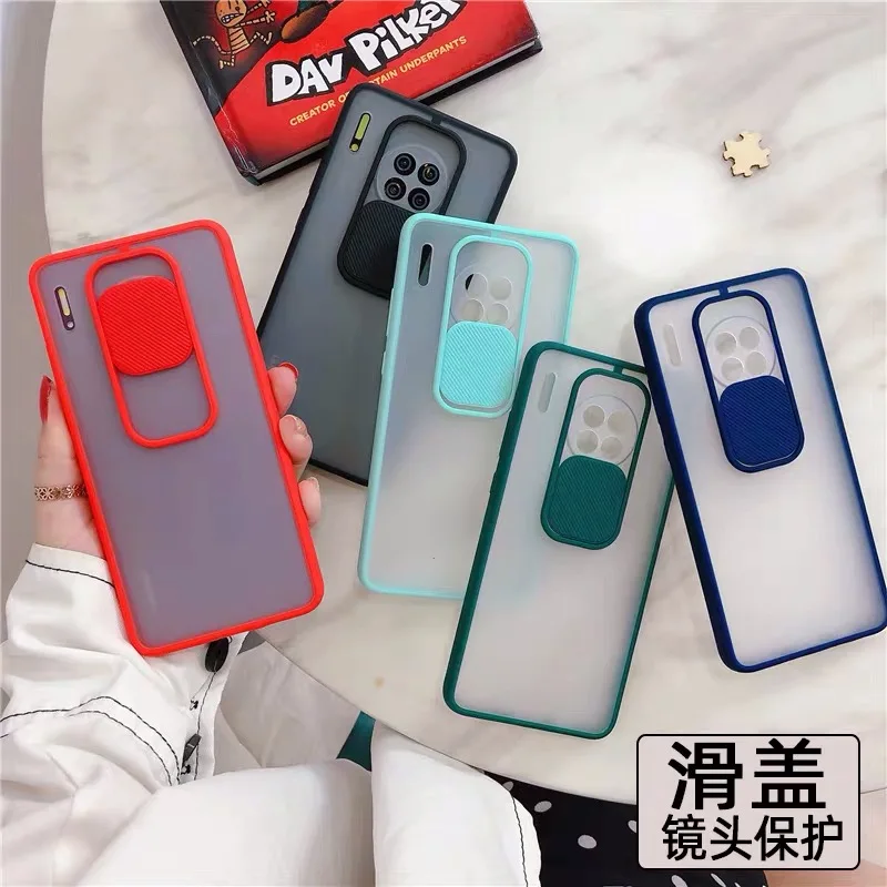 

Matte PC Back Soft TPU Color Phone Case For Huawei Mate 30 Pro Cover With Camera Lens Protector Sliding Door, Transparent