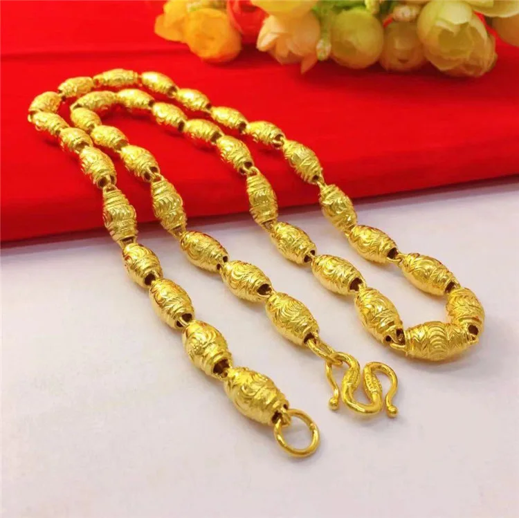 

Vietnam Placer Gold Imitation New Men's Hollow Olive Necklace Gold-Plated Jewelry Factory Direct Sales Ornament Generation Hair