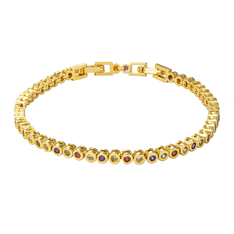 

Copper chain gold bracelet alloy circle brass polychromatic zircon inlay bracelet