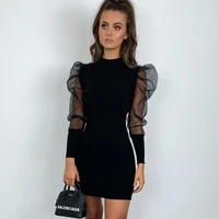 

High Quality Latest Designs Casual Dresses O-Neck tight Puff Sleeve Sexy Women Clothing