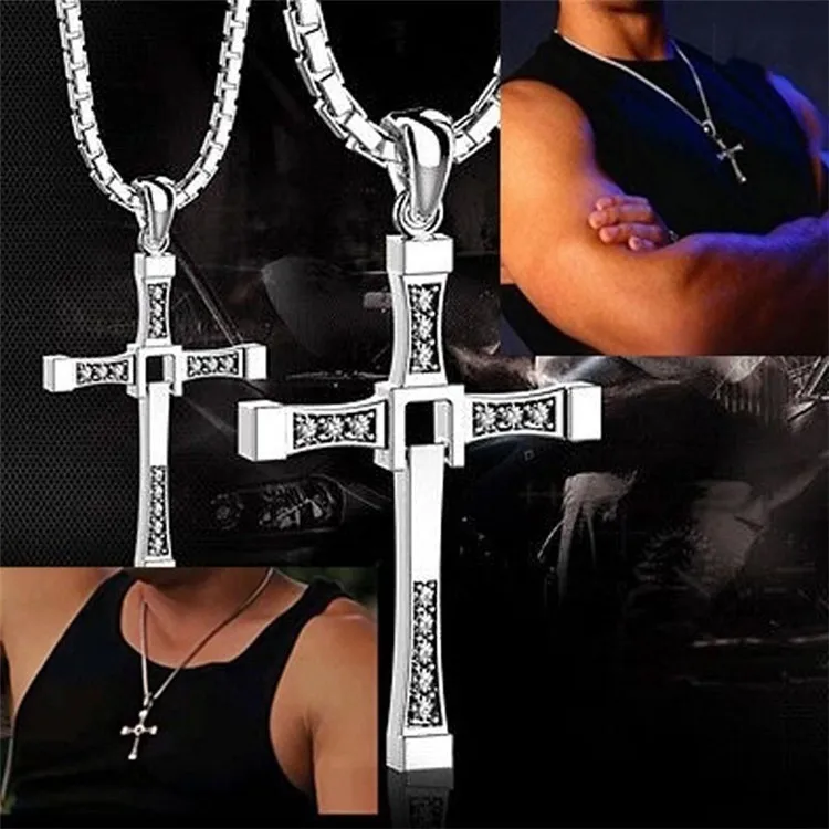 

2020 Hot Sell Film Speed and Passion Cross Pendant Necklace Dominic Toretto Men Down Necklace, Gold