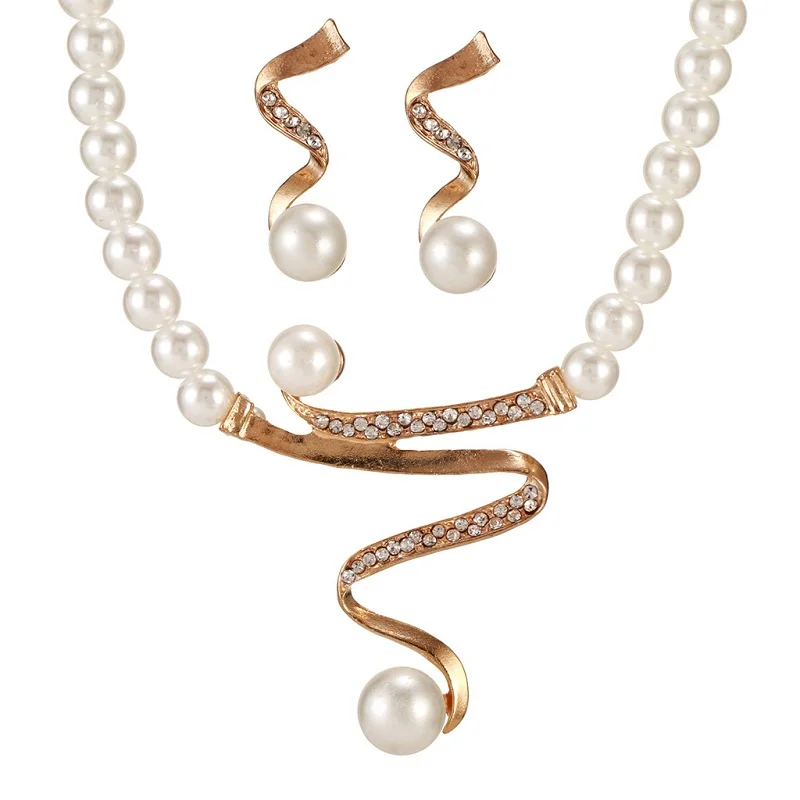 

New Brand Fashion Bridal Set Bohemian Long Chain Geometric Pearl Necklace Jewelry For Woemn, Gold