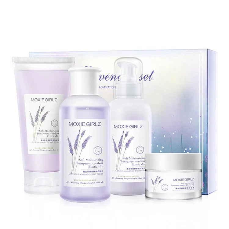 

OEM Lavender face skincare set moisturizing whitening cleanser facial cream lotion toner Korea beauty Skin Care Set