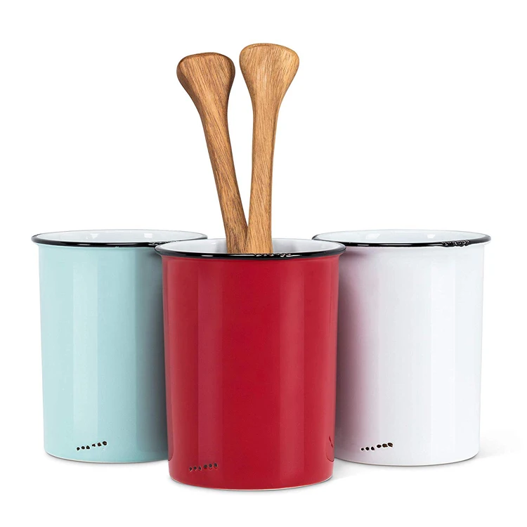 Square Shaped Ceramic Cooking Tools Farmhouse Ceramic Kitchen Utensil Holder With Decal Buy