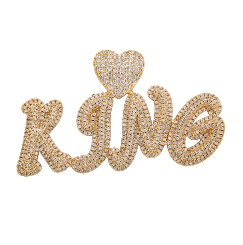 

Hip Hop Iced Out Heart Clasp Chunky Cursive Letters Custom Name Cubic Zircon Pendant