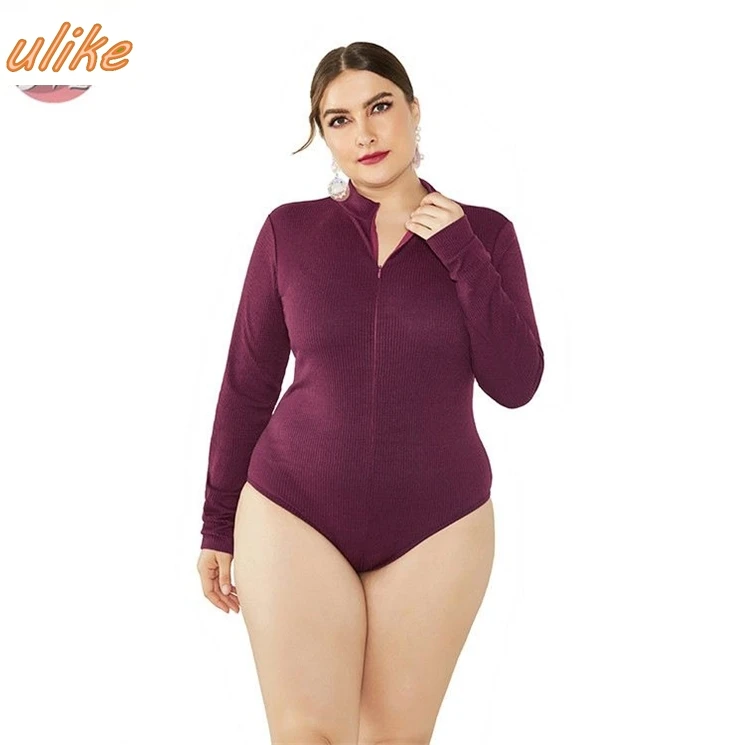 

new design stand collar long sleeve sexy new design solid color plus size women sweater tops bodysuit