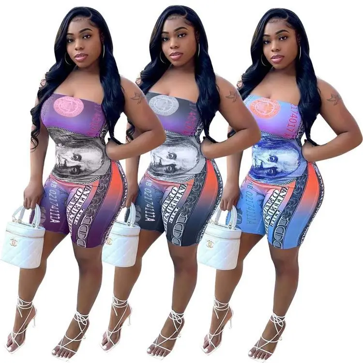 

Fondpink 2021 Summer Strapless Money Printing One Piece Jumpsuit For Women Fashion Clothing Rompers