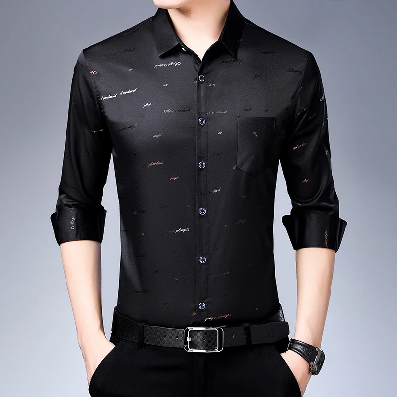 

2020 spring new arrival long sleeve polyester letter print offical man's print blouse