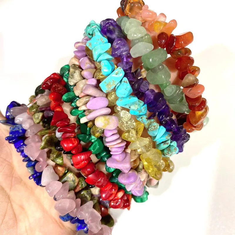 Women Colorful Chip Natural Stone Bracelets Healing Gravel Crystal Gemstone Bracelet for Madam Girls