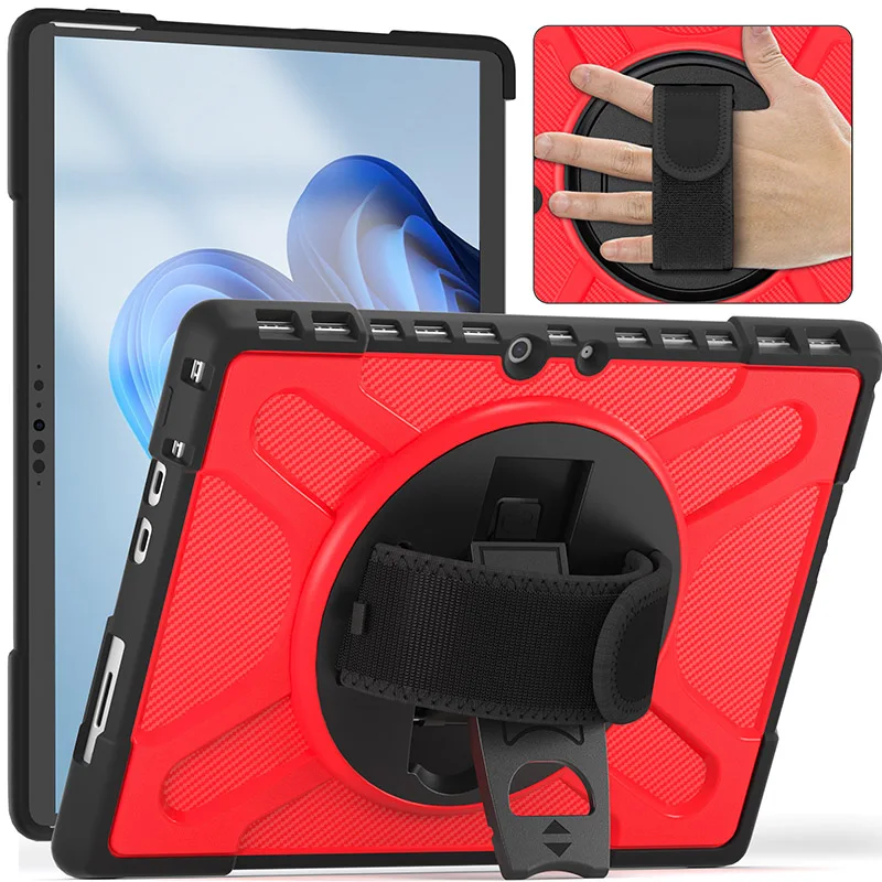 

2021 newest design tablet case for Microsoft surface Pro 8 Duty Kids Case and built in 360 rotate stand on back