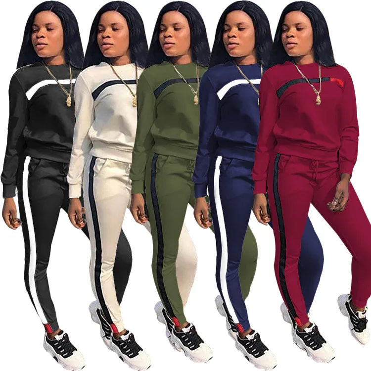 

Latest Design Lady 2 Pcs Patchwork Sweatshirt and Long Pants Plus Size Women Two Piece Set, Picture