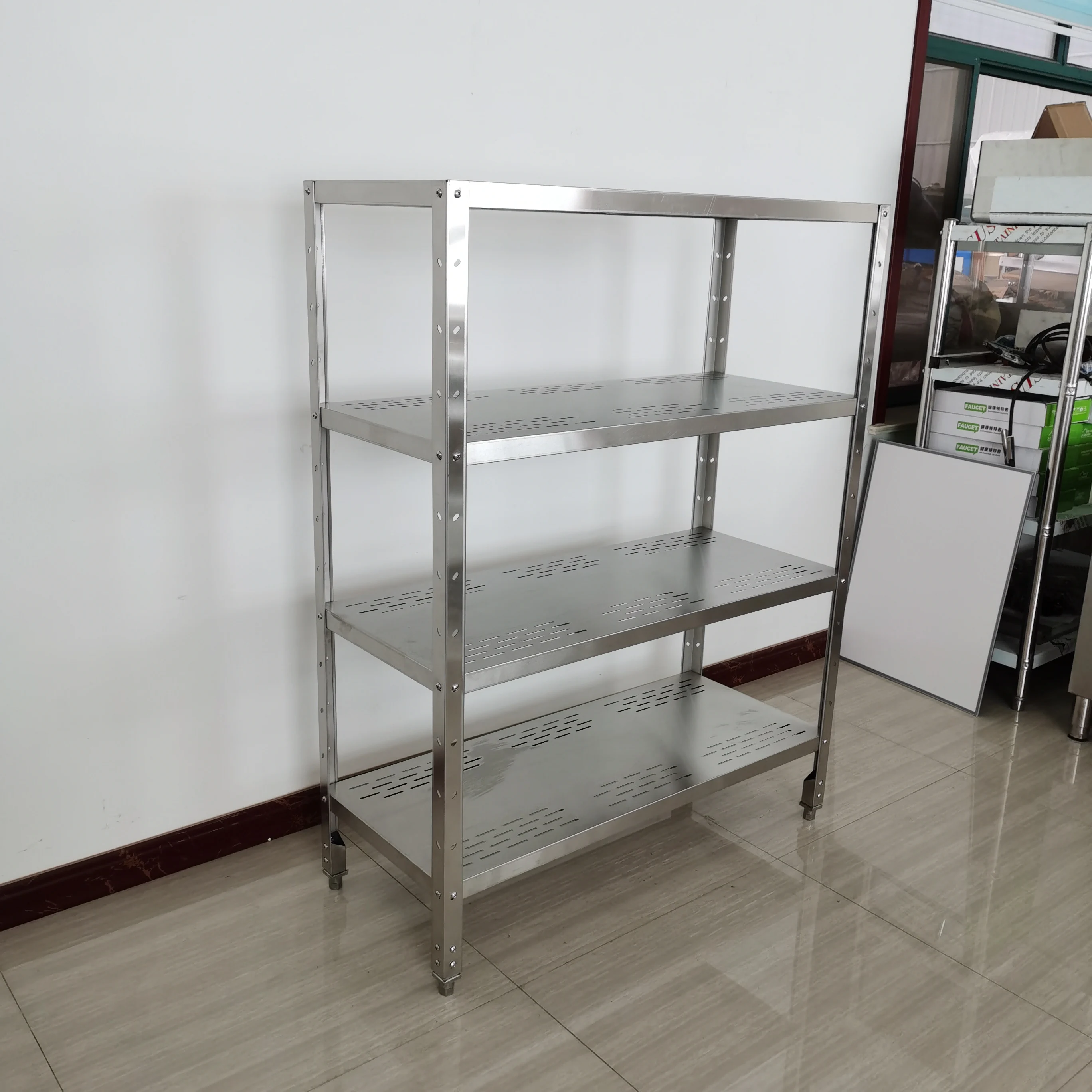 Heavy Duty Stainless Steel Work Table Four Layer Adjustable Shelf With