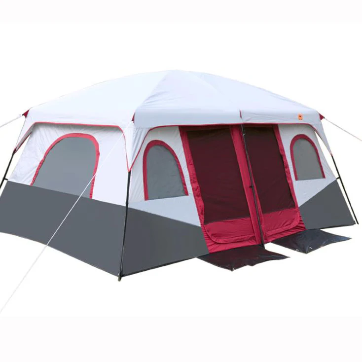 

8 Person Outdoor Waterproof Largest Camping Family Tent, Blue+white+grey;red+white+grey