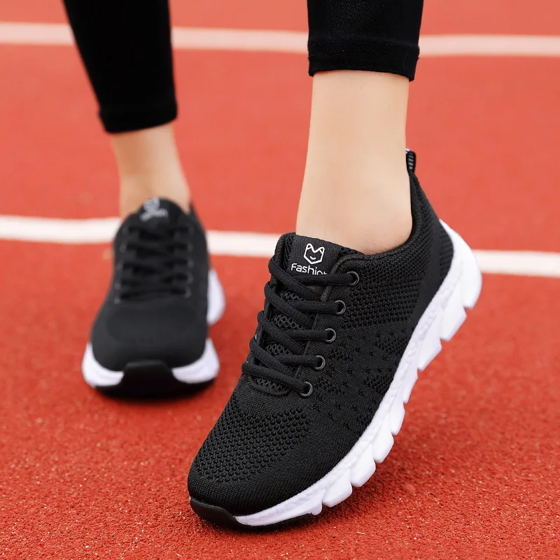 

Fashion Lady Casual Air Cushion Running Athletic Shoes Flight Weave Breathable Mesh Sport Sneakers, Shown