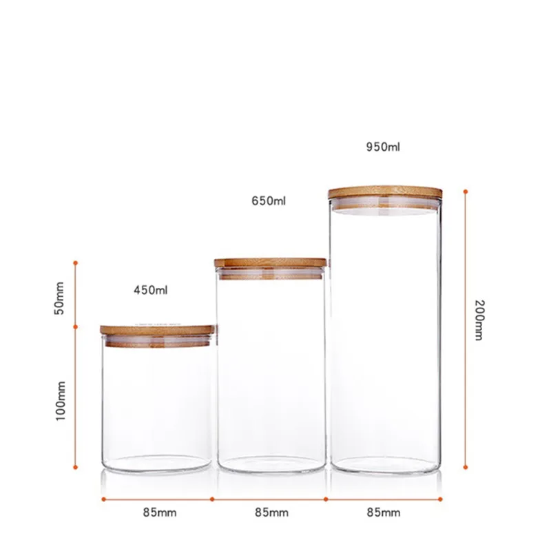 
High Borosilicate Airtight Food Cookie Glass Jar Container Small Glass Spicy Jar With Wooden Lid 