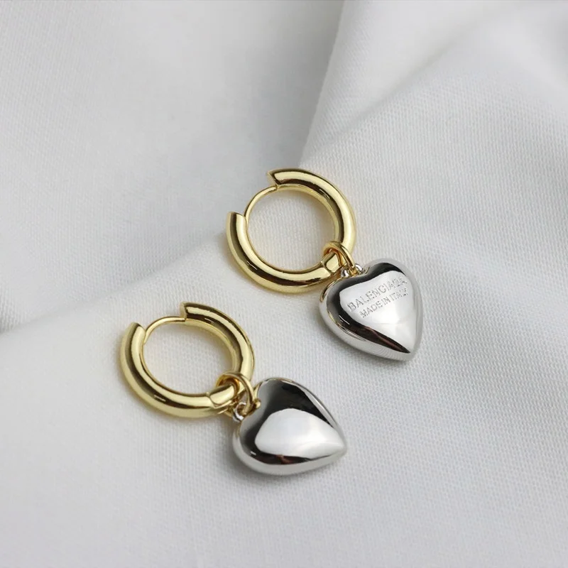 

MICCI Custom 18K Gold Plated Stainless Steel Heart Charm Drop Two Tone Hoop Huggie Earrings