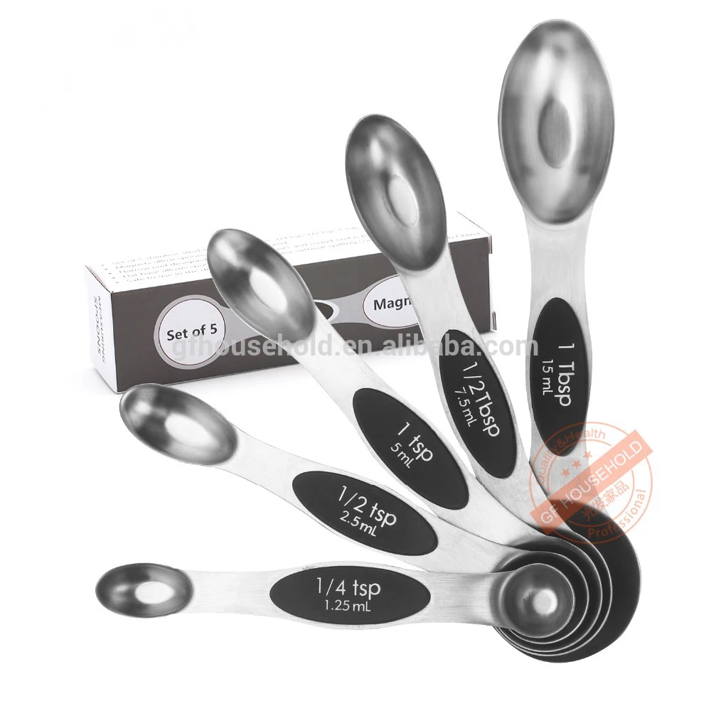 

Amazon 5-pieces Stainless Steel Magnetic Double Double Double Measuring Spoon Set, Black