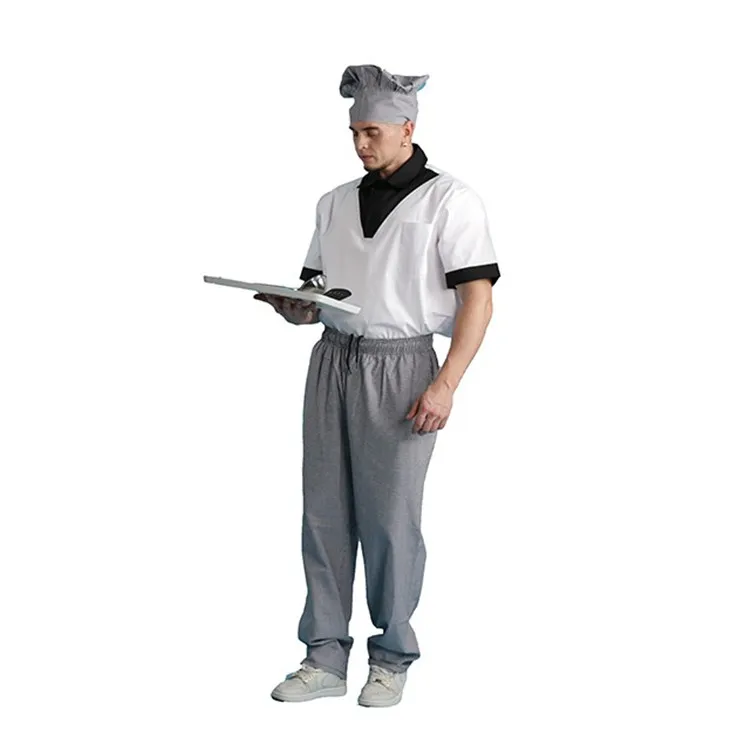 

food industry chef workwear working pants workstaff pants for cleaning, White